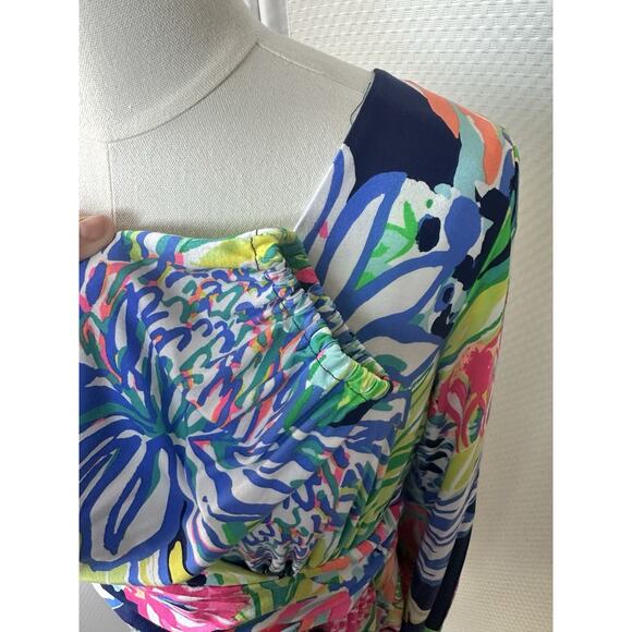 Lily Pulitzer Fleur Dress Navy Travelers Palm Size XL 14 16 - Picture 5 of 10